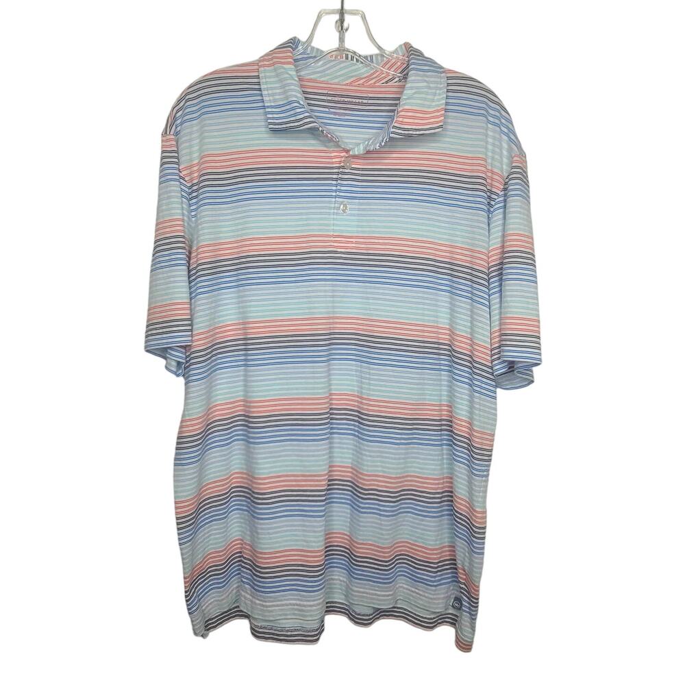 Peter Millar pima cotton  blue orange striped polo shirt - large